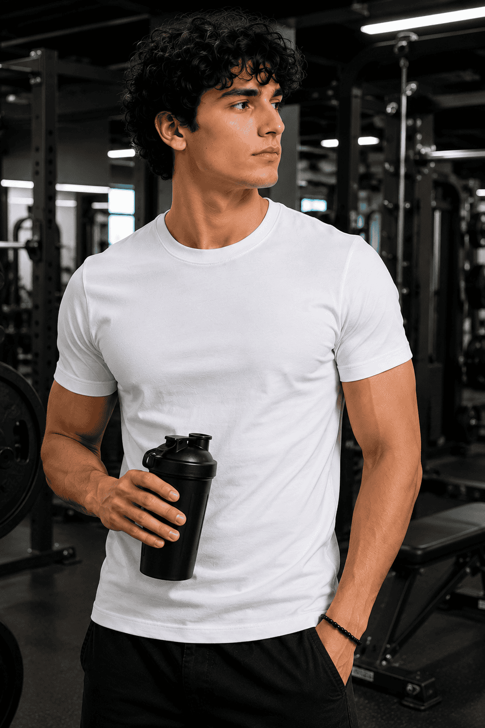 t-shirt męski basic slim biały silownia