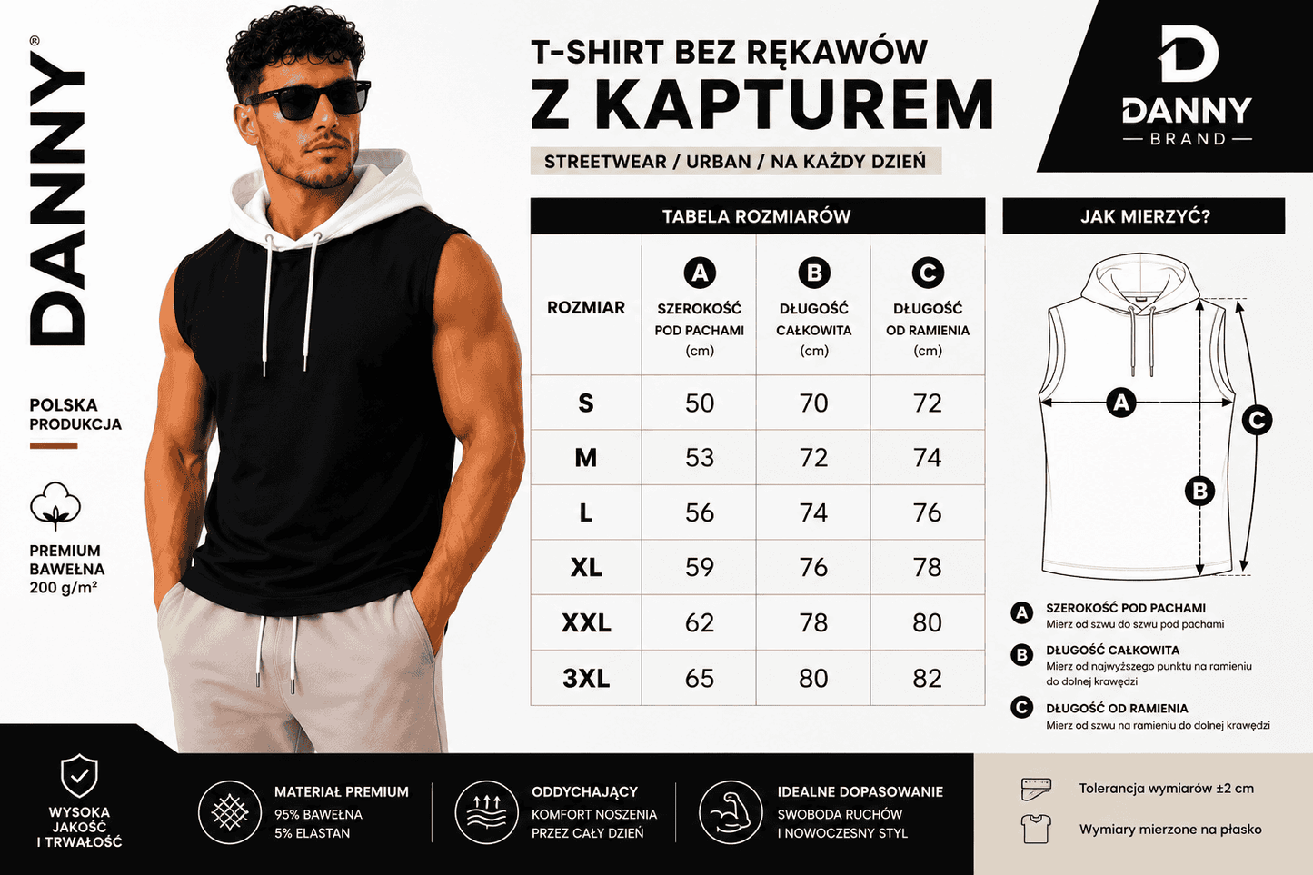 t-shirt meski czarny z bialym kapturem tabela