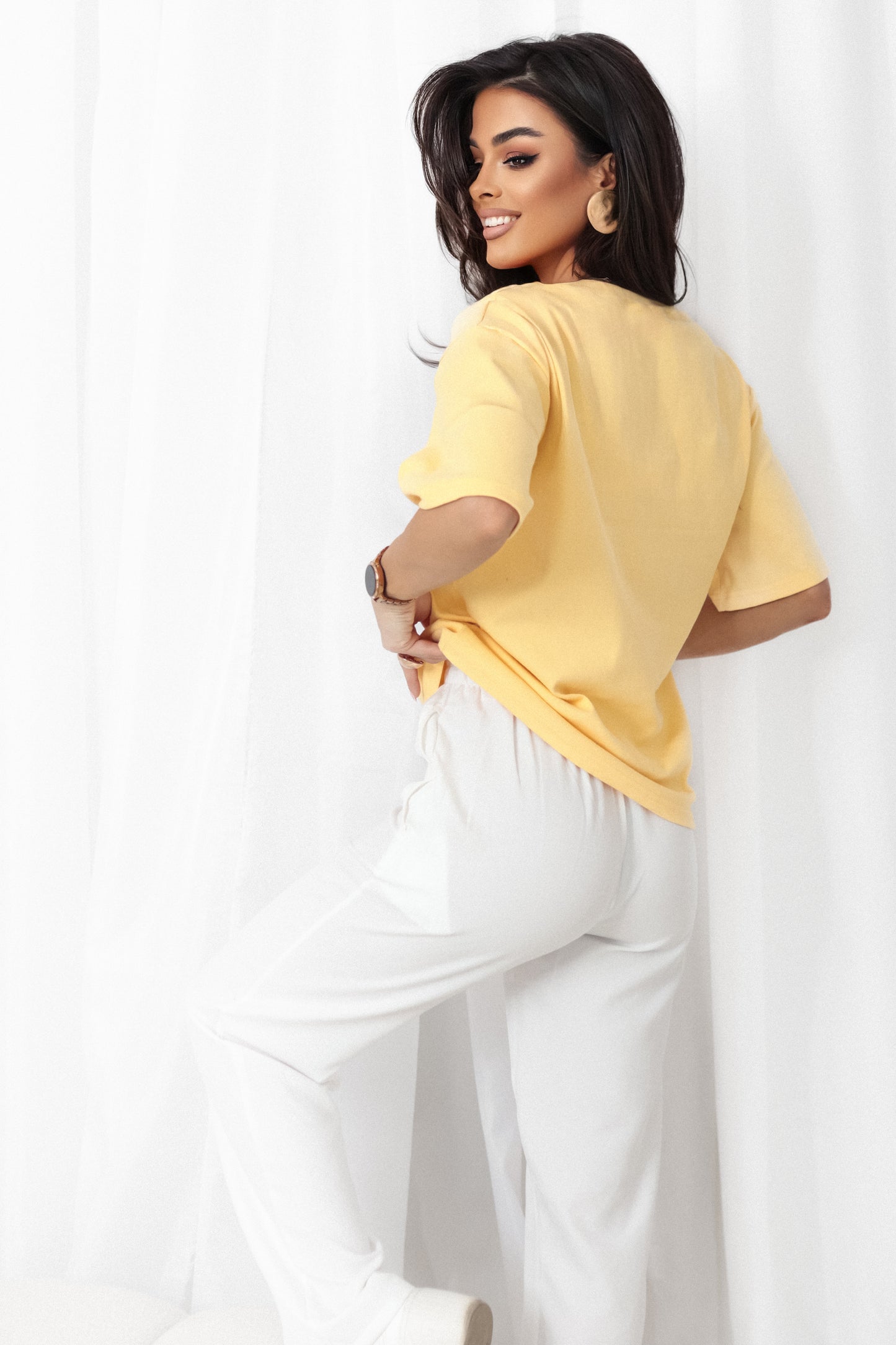 T-shirt damski duży dekolt żółty S183 Danny com pl 2