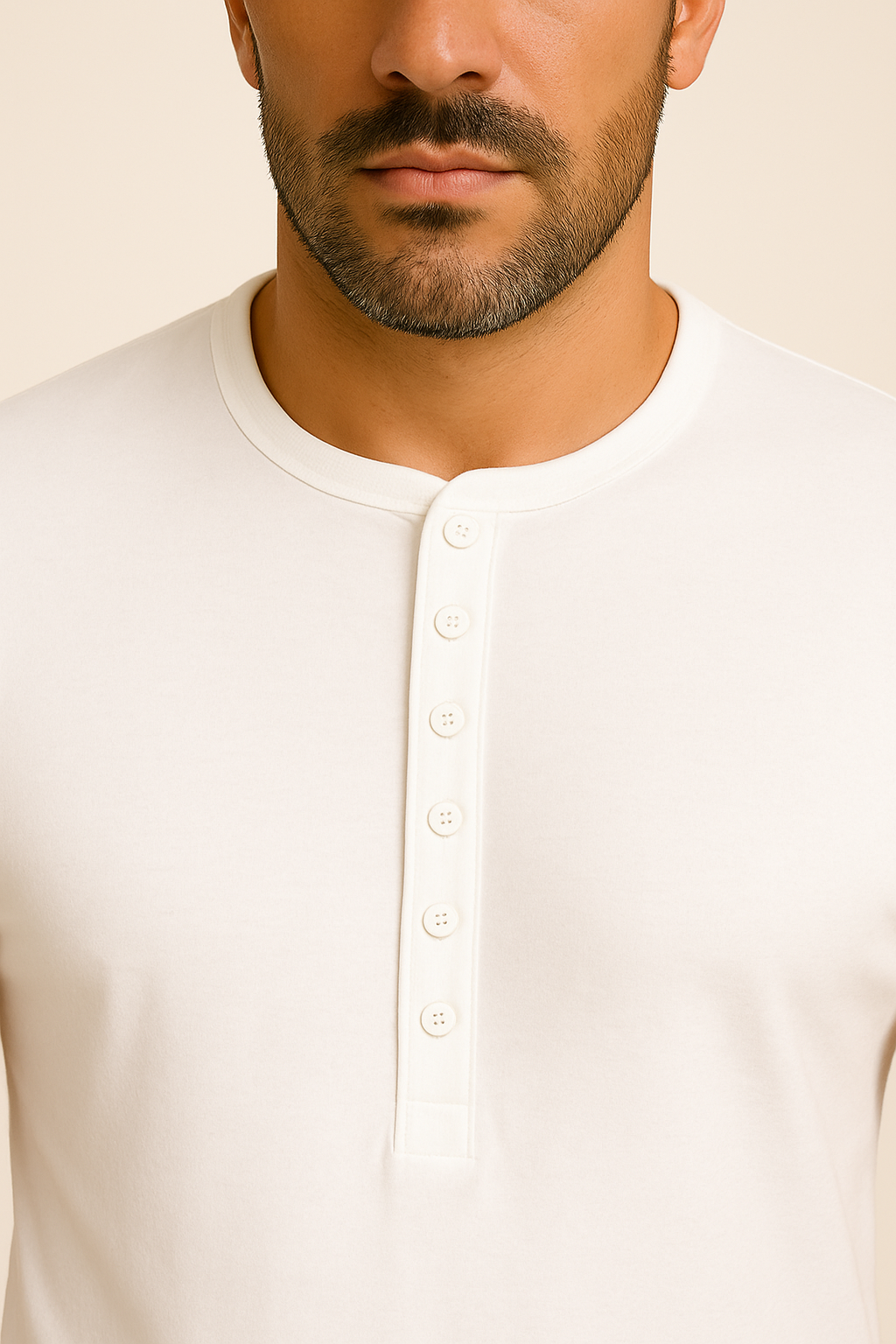 T-shirt męski na guziki Henley biały dannycompl 2