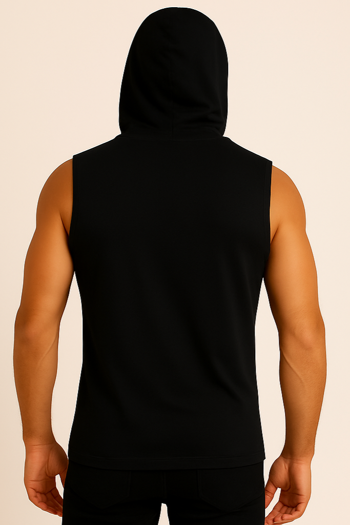 T-shirt męski z kapturem dekolt na guziki czarny Dannycompl 2