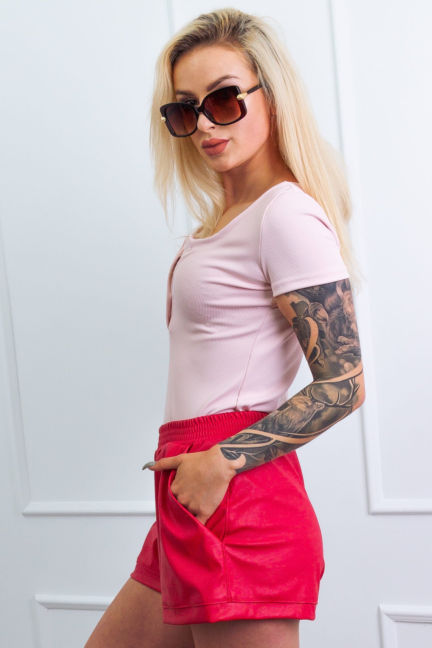 Top prążkowany z guzikami różowy Danny com pl 3