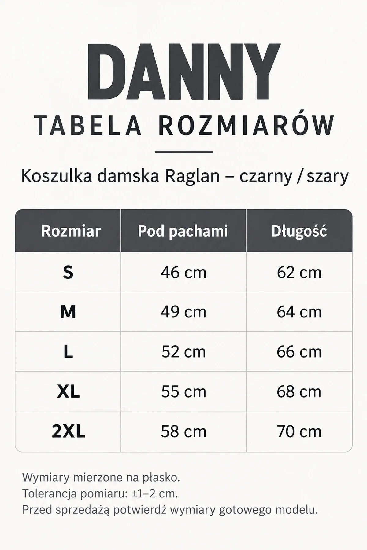 Tabela rozmiarów DANNY S-2XL