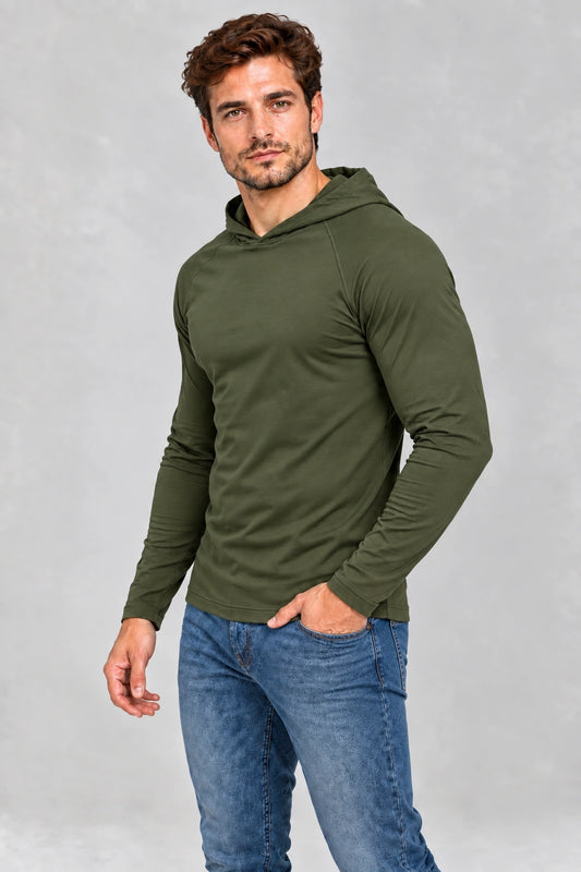 DANNY longsleeve męski z kapturem olive – półprofil