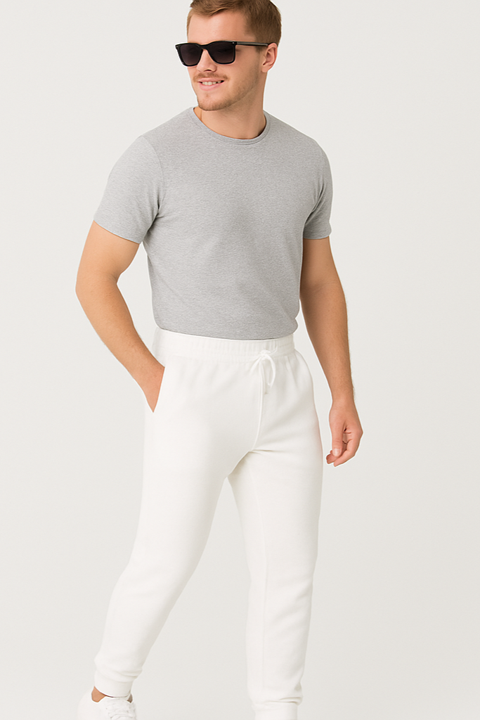 Spodnie Dresowe Joggers Męskie Białe W5203