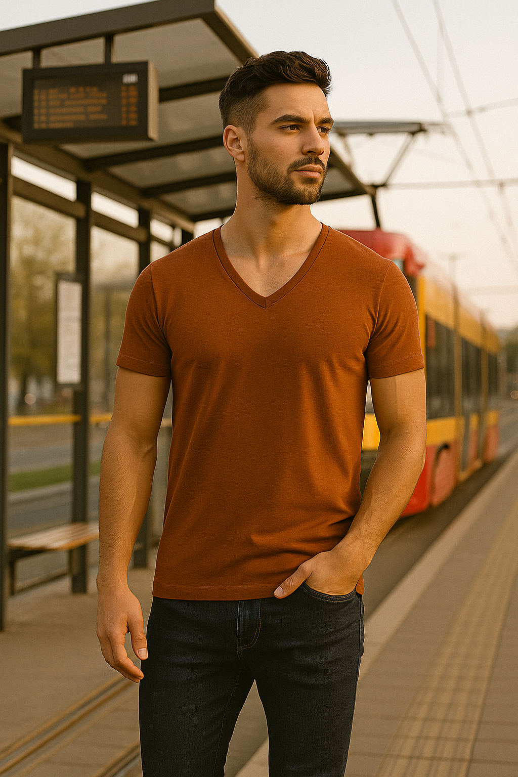 T-shirt męski Alpha V z dekoltem V DANNY