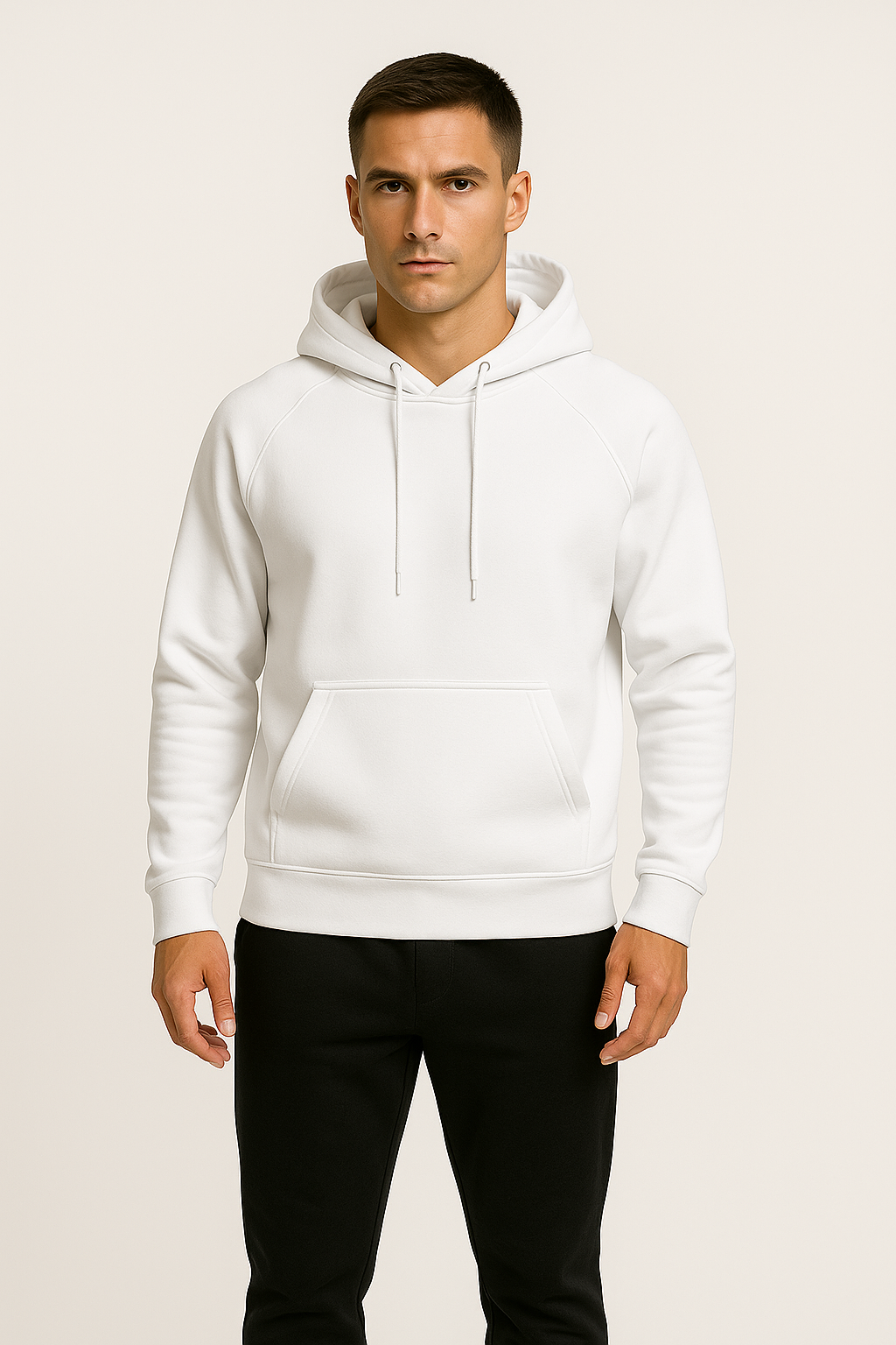 Bluza męska reglan z kapturem biała
