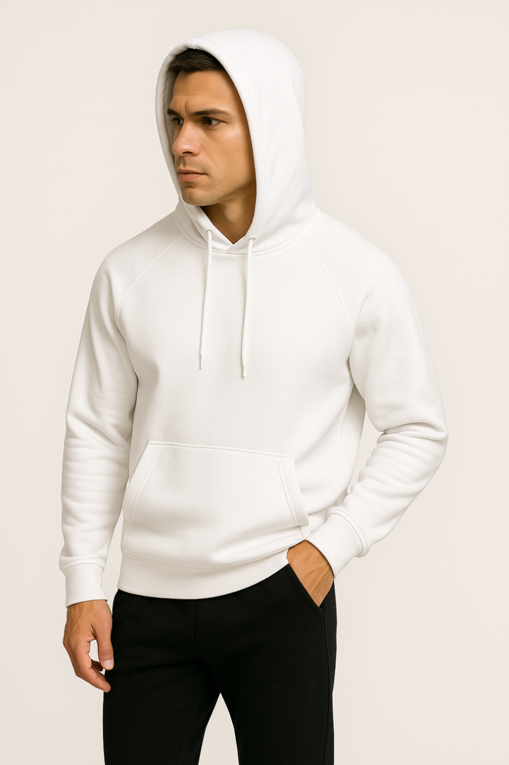 Bluza męska reglan z kapturem biała