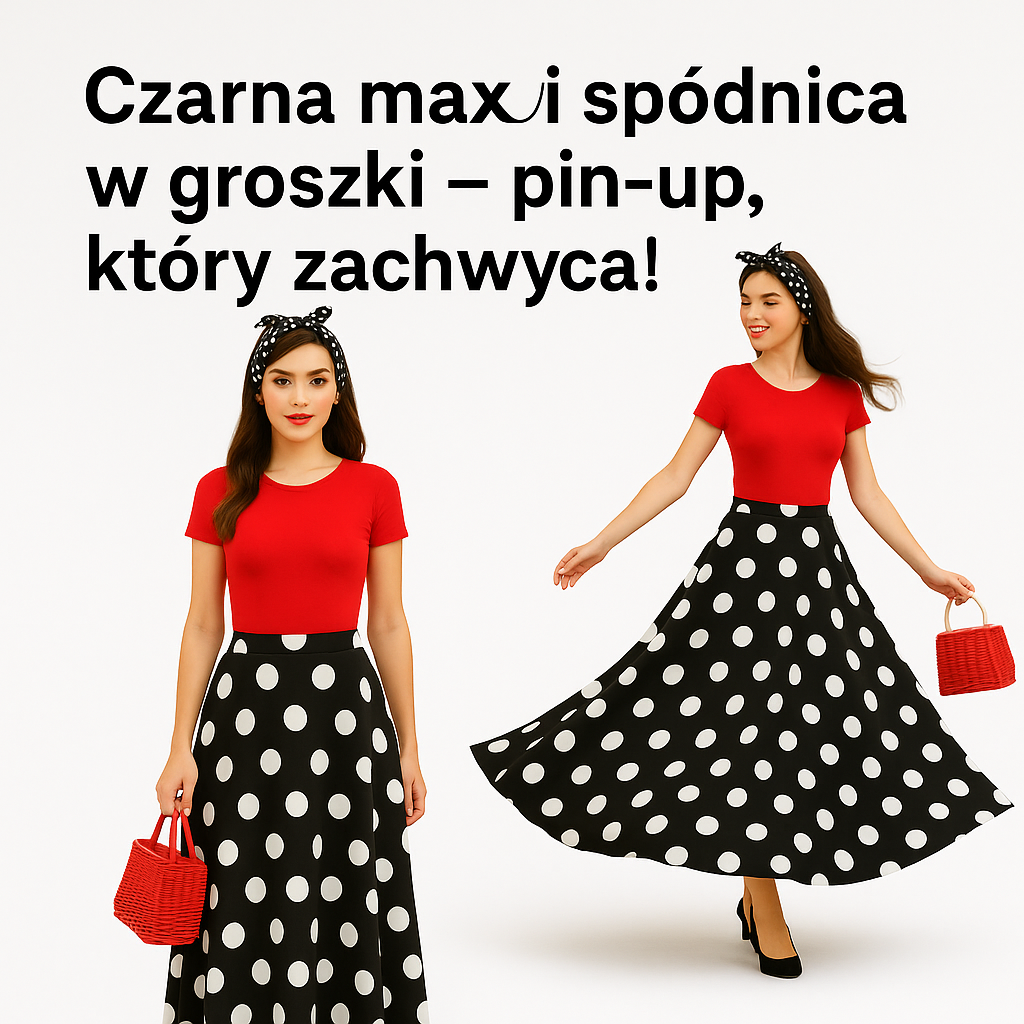 Spódnica czarna maxi w groszki