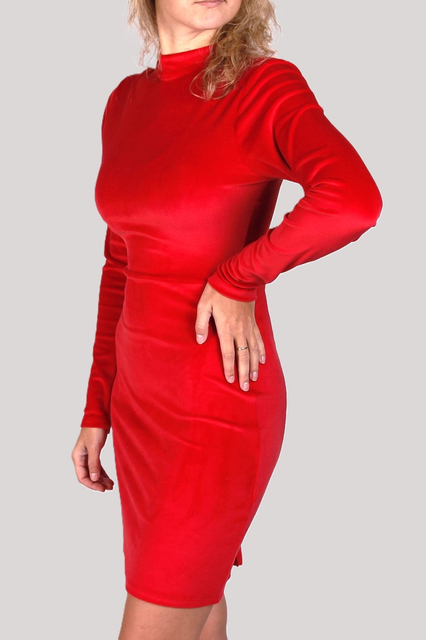 Sukienka welurowa olówkowa czerwona S128 - DANNY