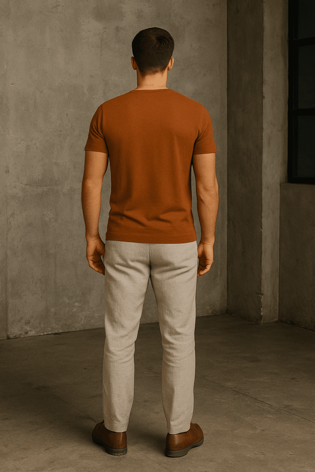 T-shirt męski Alpha V – brązowy głęboki dekolt V, premium bawełna W5510 - DANNY