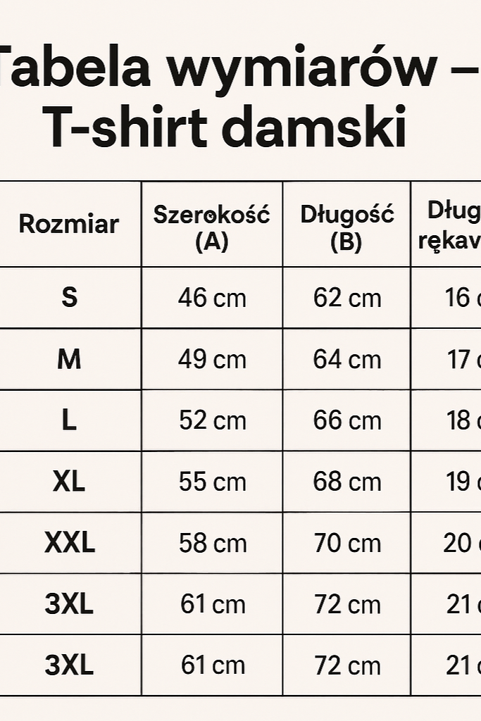 t-shirt damski niebieski tabela wymiarów