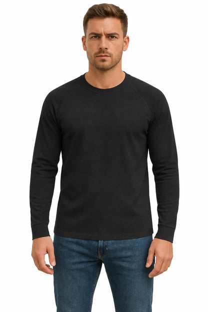 Czarny longsleeve męski z okrągłym dekoltem i rękawami raglanowymi – przód DANNY