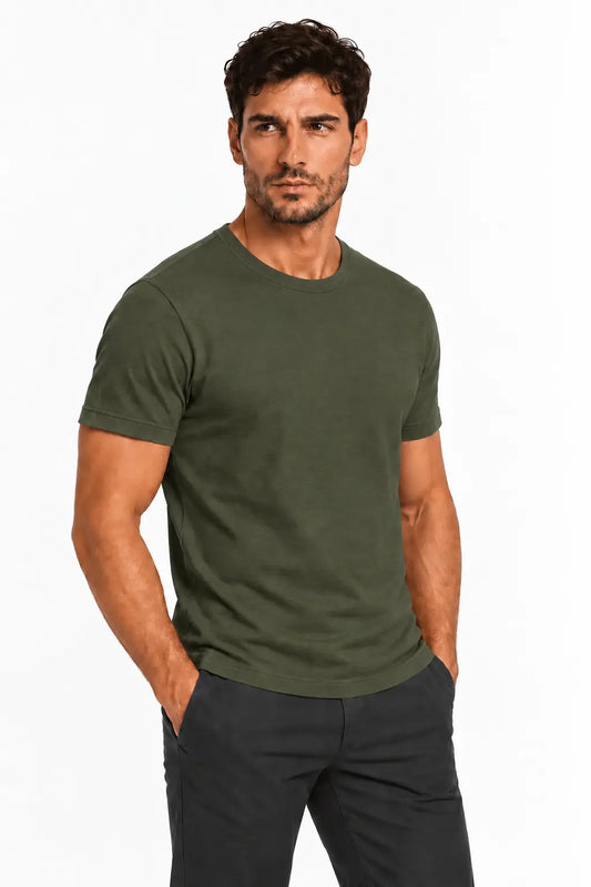 T-shirt męski Basic Slim Olive2 DANNY – naturalny półprofil