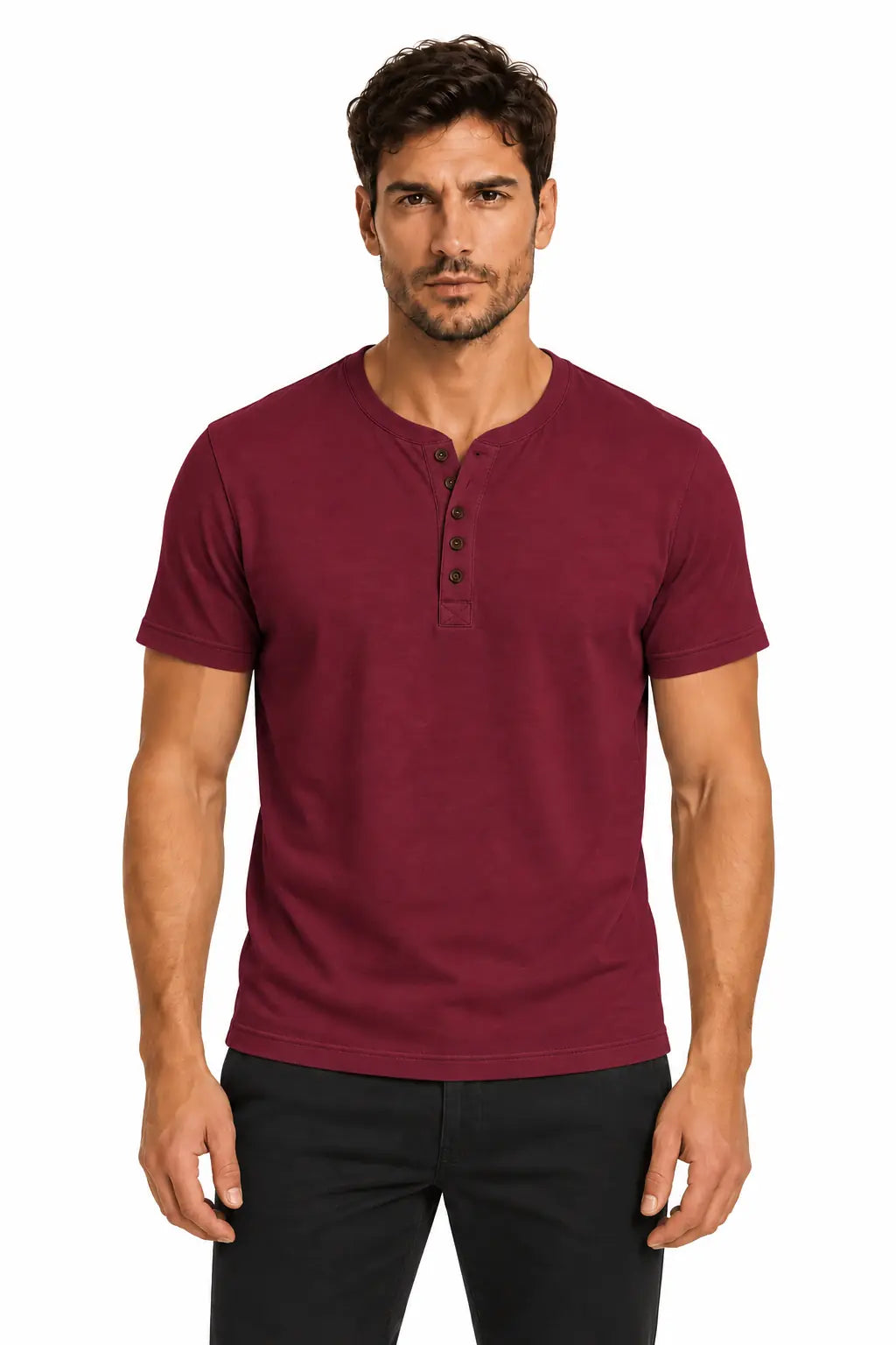 T-shirt męski Henley Slim bordowy W5504 DANNY – przód