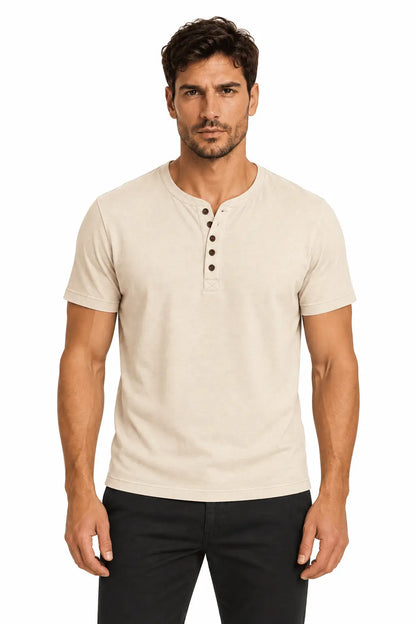 T-shirt męski Henley ECRU W5504 DANNY – widok z przodu