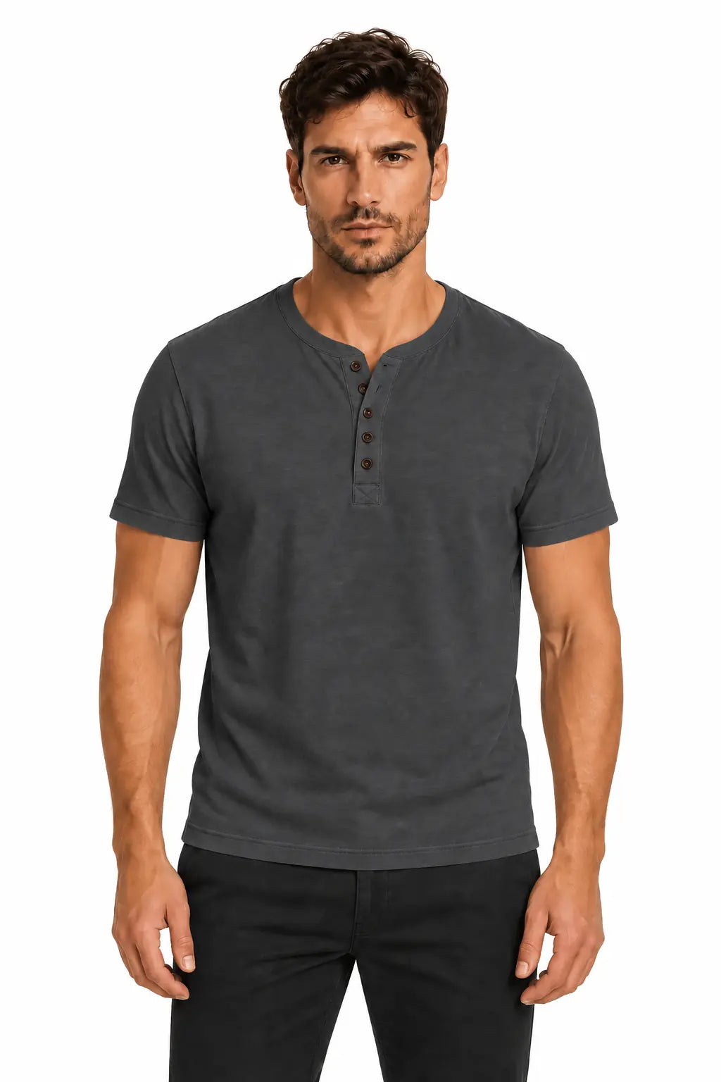 T-shirt męski Henley Slim szary antracyt W5504 DANNY – przód