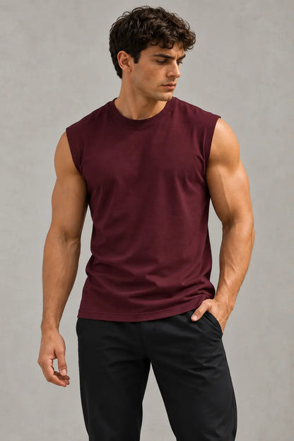 T-shirt męski Urban Muscle bordowy bez rękawów – widok z przodu