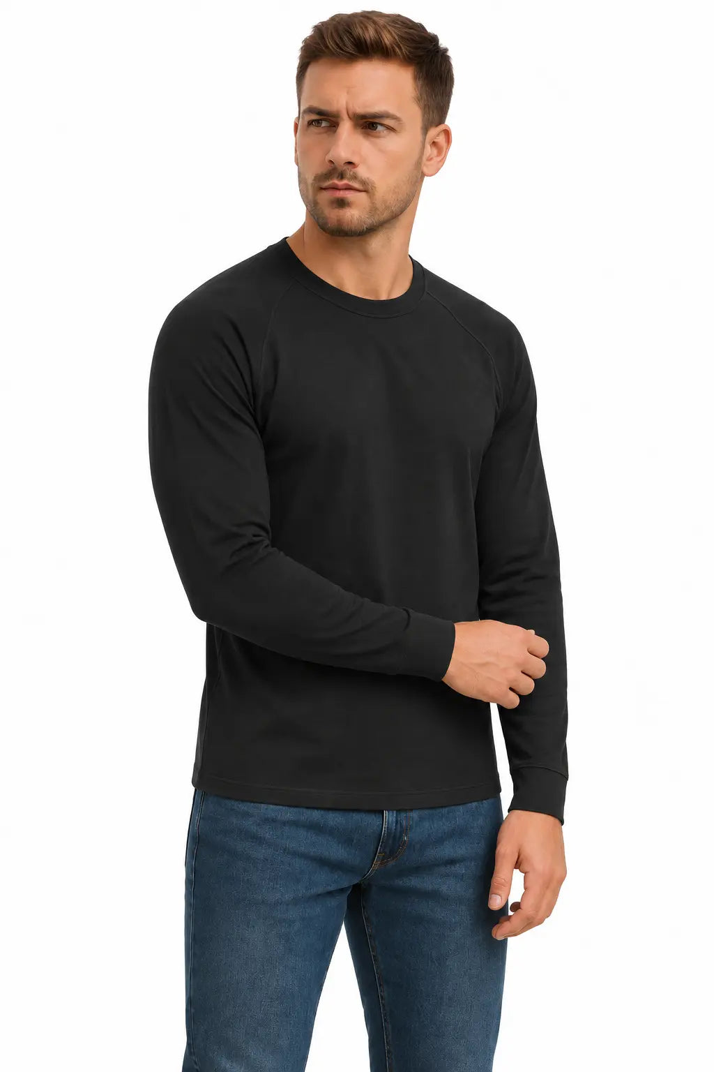 Longsleeve męski czarny z rękawem raglanowym – naturalny półprofil DANNY