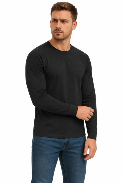 Longsleeve męski czarny z rękawem raglanowym – naturalny półprofil DANNY