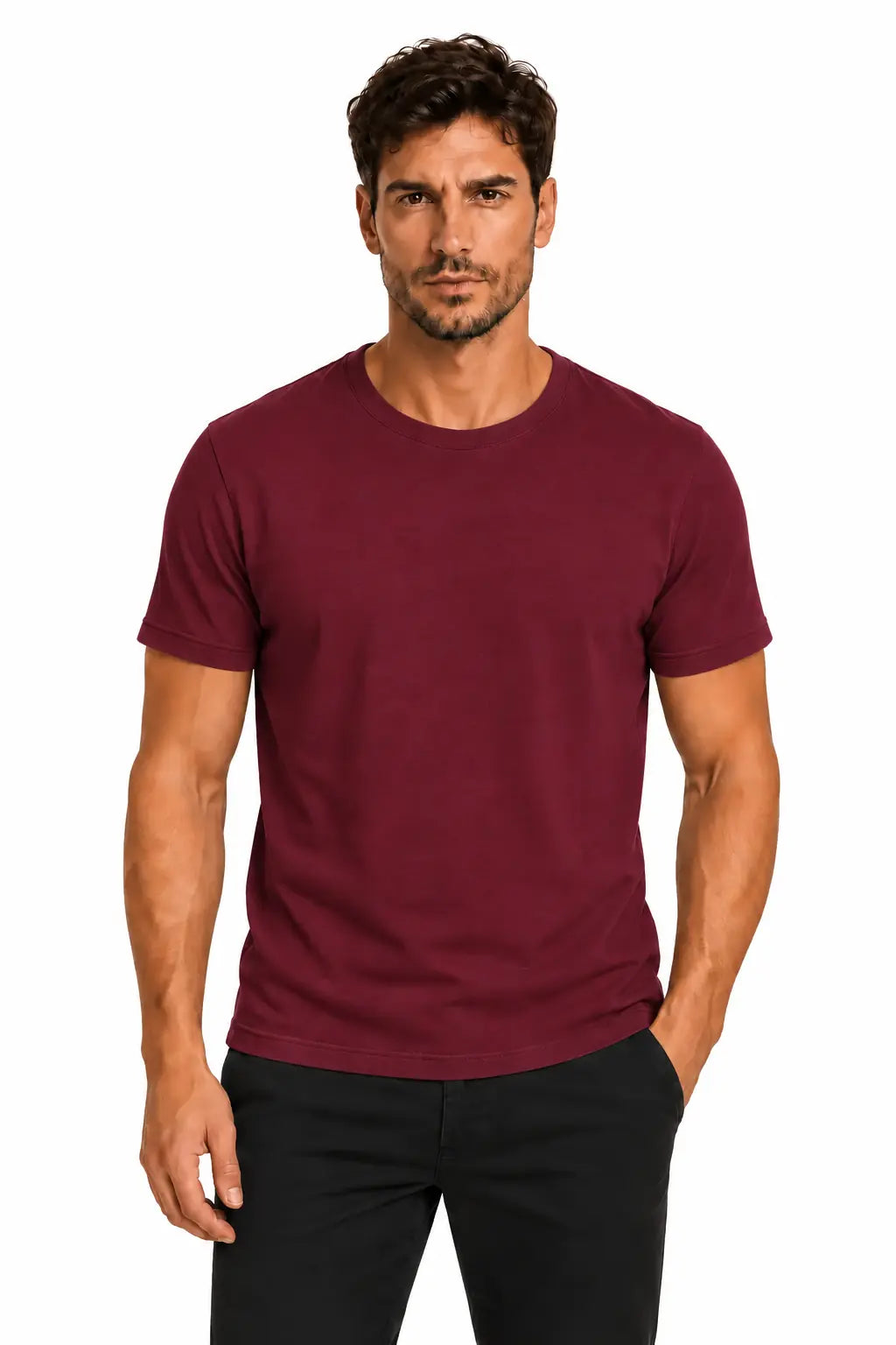 Bordowy T-shirt męski Basic Slim DANNY – widok z przodu