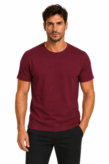 Bordowy T-shirt męski Basic Slim DANNY – widok z przodu