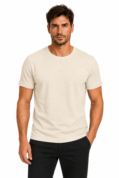 T-shirt męski Basic Slim ECRU DANNY – widok z przodu