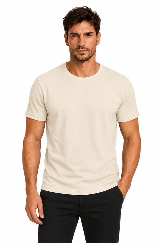 T-shirt męski Basic Slim ECRU DANNY – widok z przodu