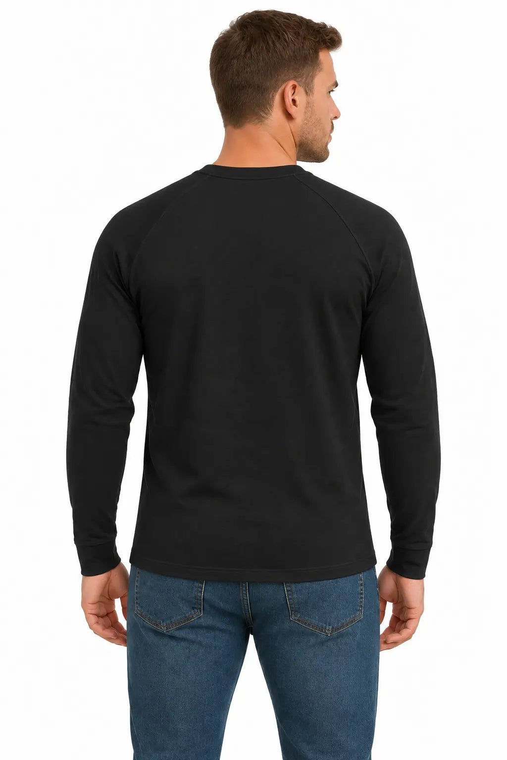 Czarny longsleeve męski z raglanowymi rękawami – widok z tyłu DANNY