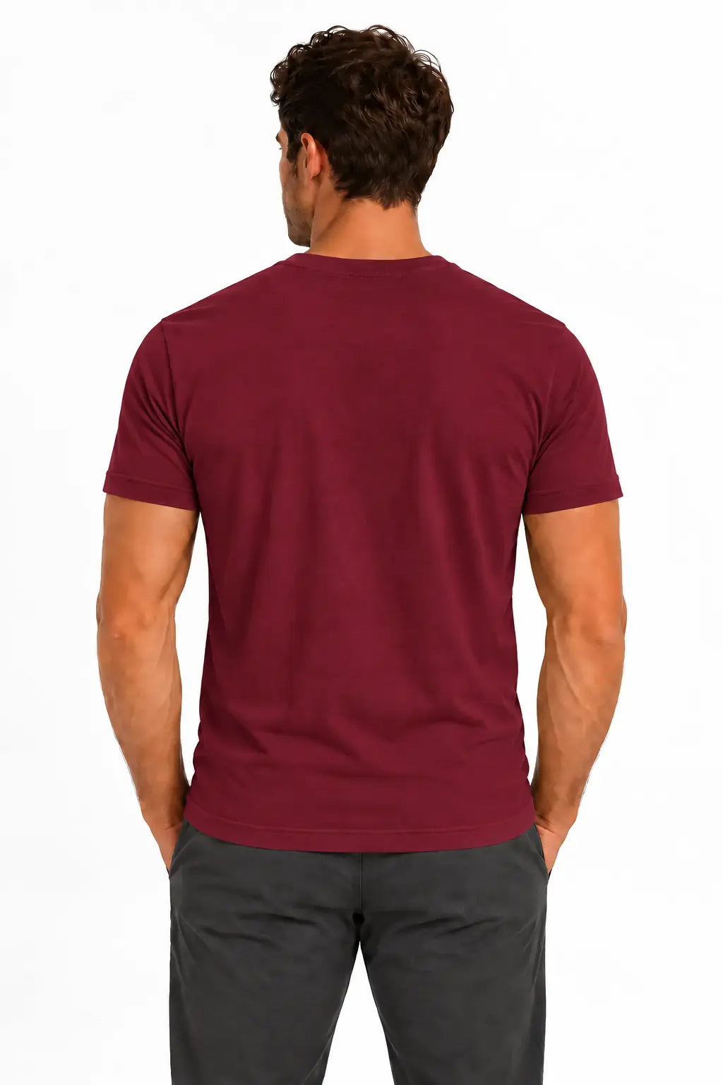 Bordowy T-shirt męski Basic Slim DANNY – widok z tyłu