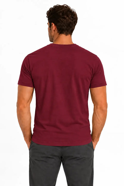 Bordowy T-shirt męski Basic Slim DANNY – widok z tyłu