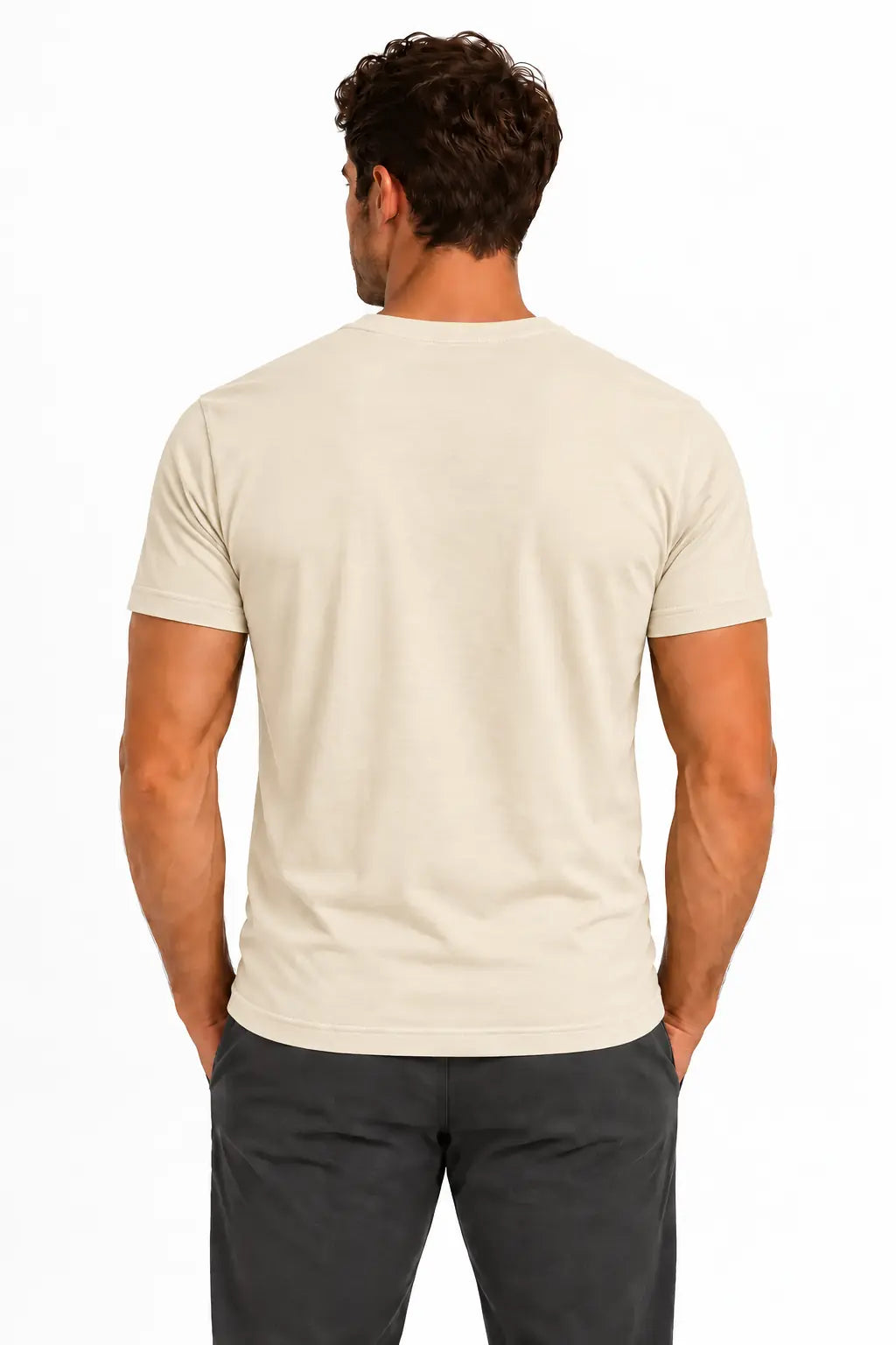 T-shirt męski Basic Slim ECRU DANNY – widok z tyłu