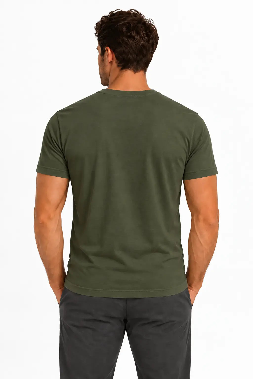 Męski T-shirt Basic Slim Olive2 DANNY – widok z tyłu