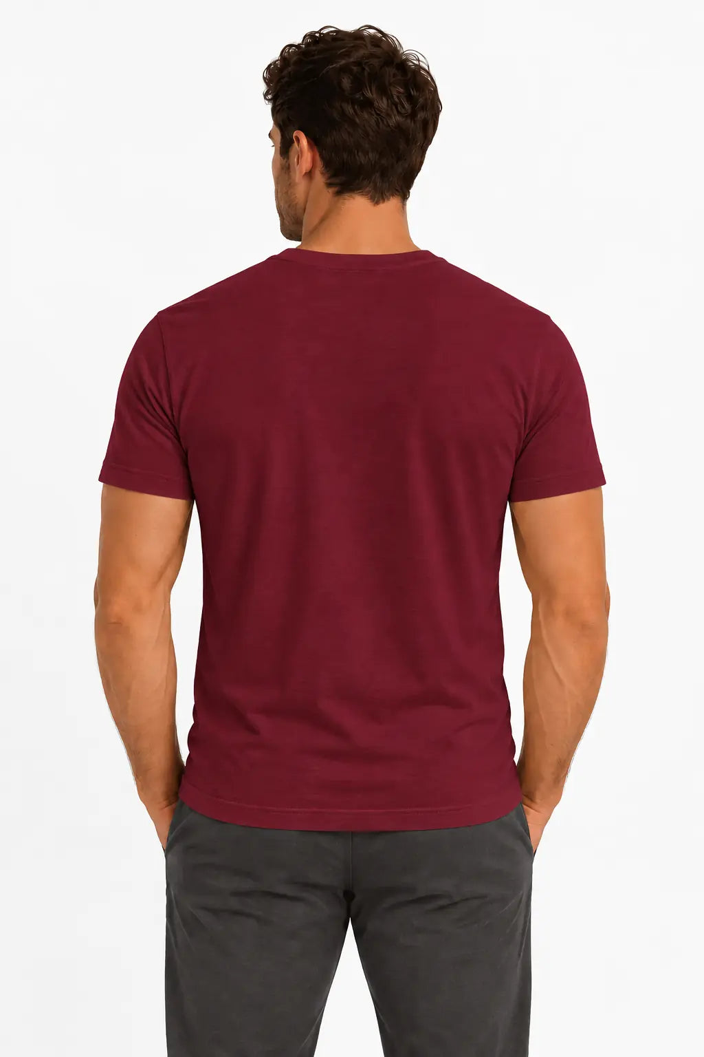 T-shirt męski Henley bordowy W5504 DANNY – widok z tyłu