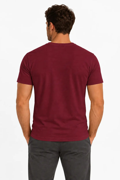 T-shirt męski Henley bordowy W5504 DANNY – widok z tyłu