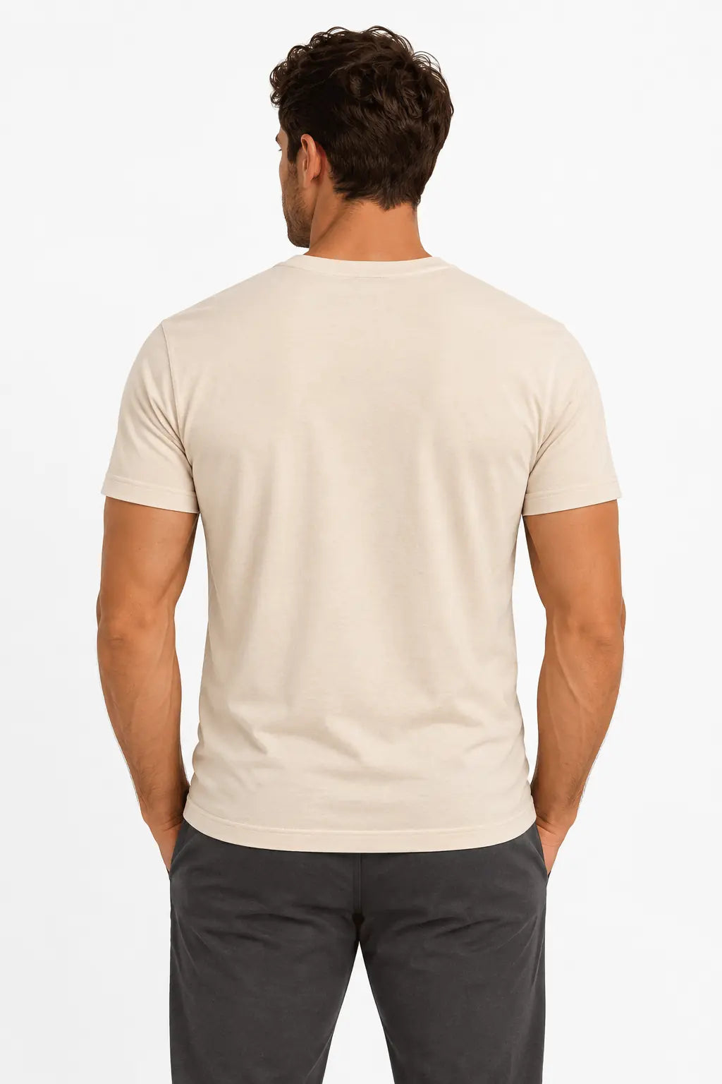 T-shirt męski Henley ECRU DANNY – widok z tyłu