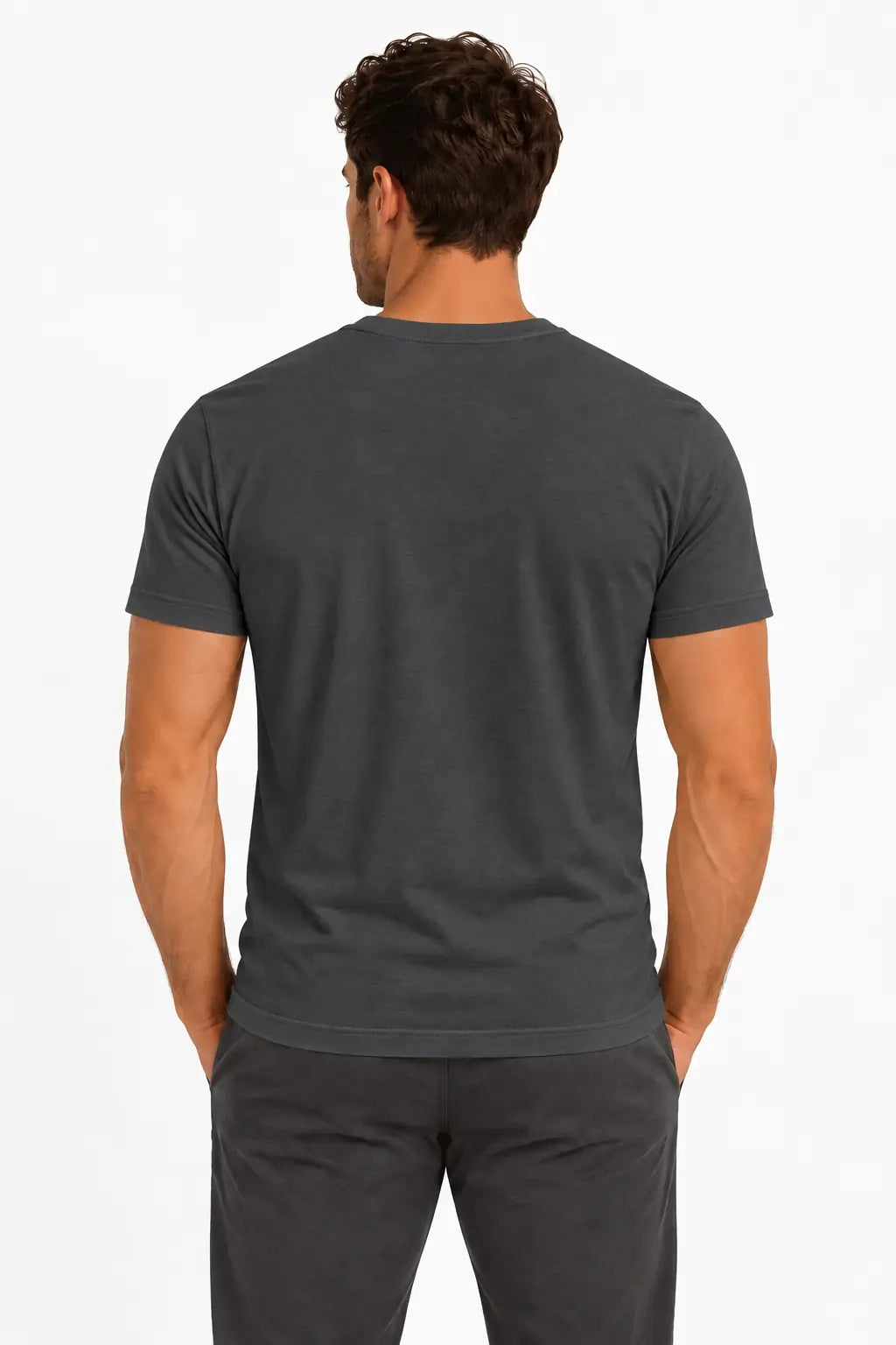 T-shirt męski Henley szary antracyt W5504 DANNY – widok z tyłu