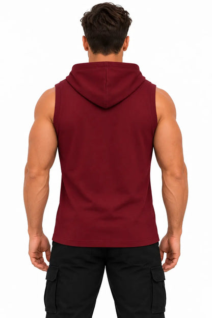 T-shirt męski bez rękawów z kapturem bordowy DANNY – widok z tyłu