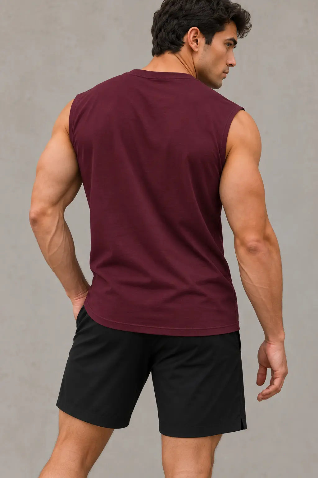 T-shirt męski Urban Muscle bordowy bez rękawów – widok z tyłu