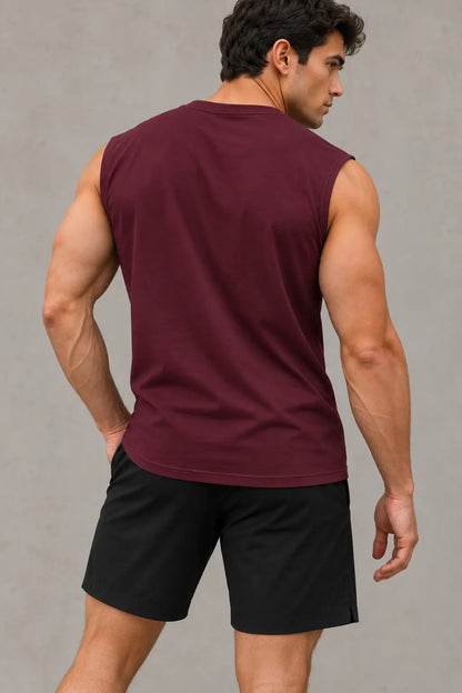 T-shirt męski Urban Muscle bordowy bez rękawów – widok z tyłu
