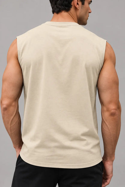T-shirt męski Urban Muscle ecru bez rękawów – widok z tyłu