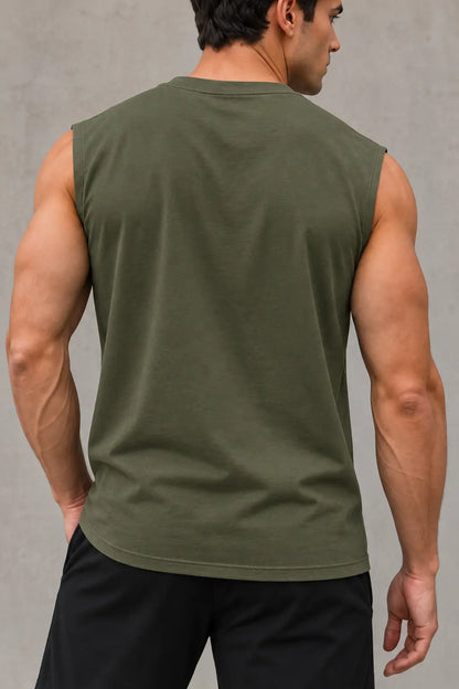 T-shirt męski Urban Muscle Olive2 bez rękawów – widok z tyłu