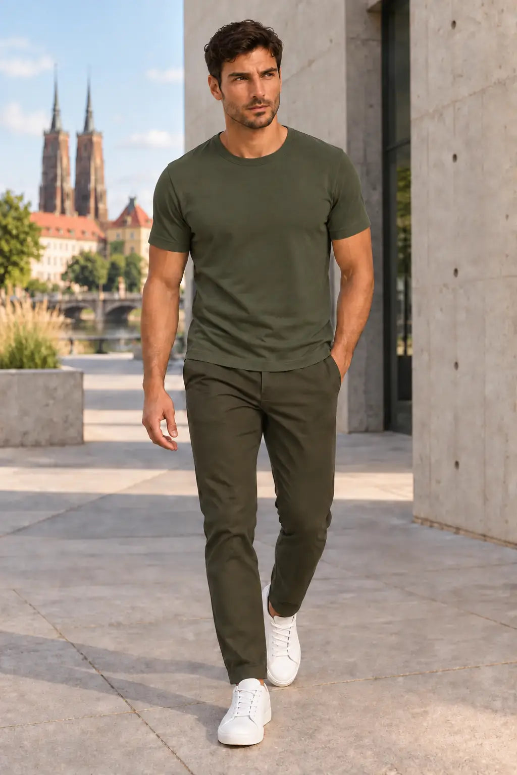 T-shirt męski Basic Slim Olive2 DANNY – naturalna stylizacja miejska