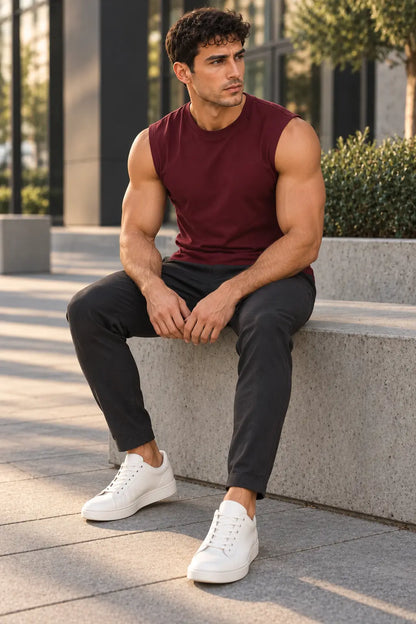 T-shirt męski Urban Muscle bordowy w miejskiej stylizacji DANNY