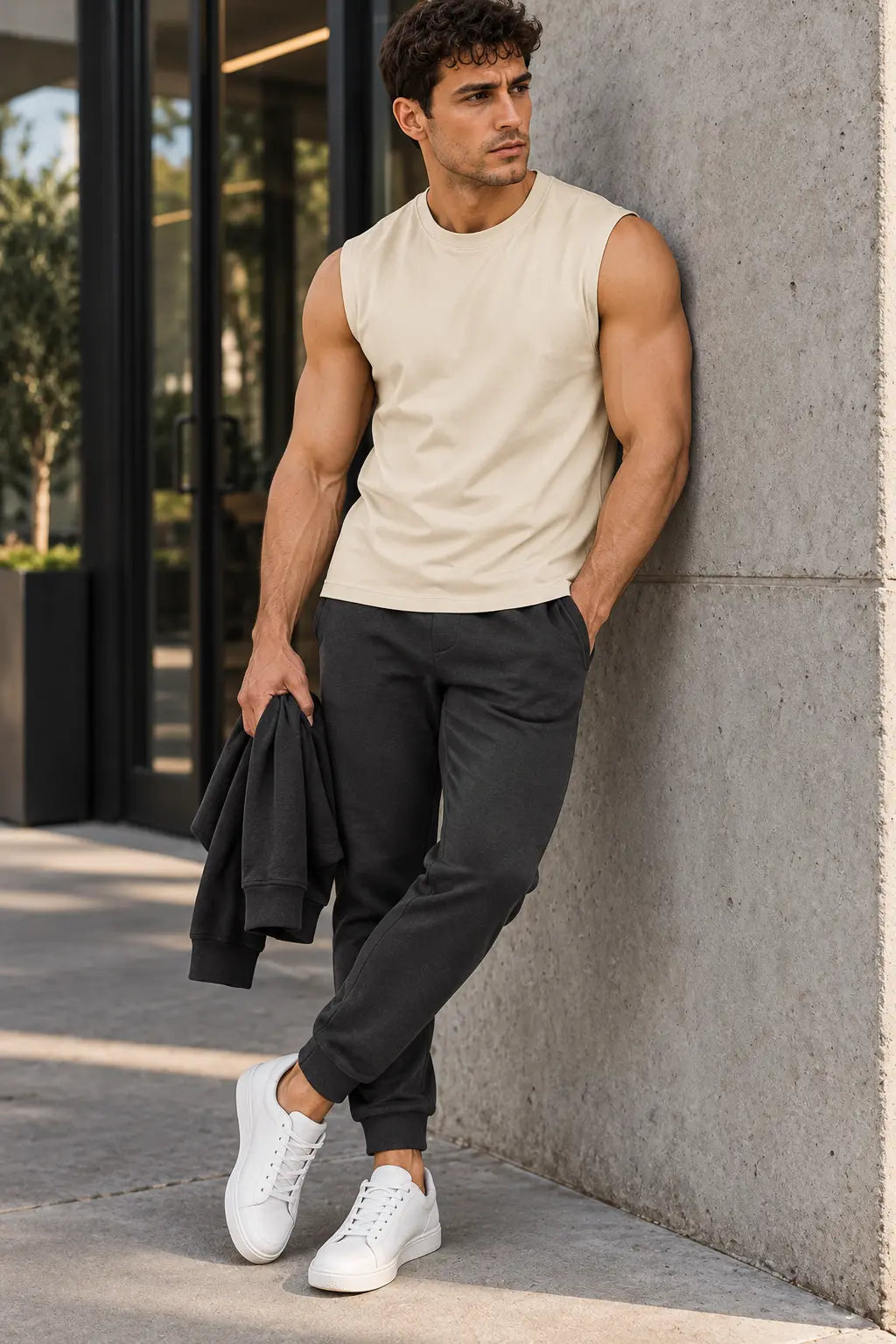 T-shirt męski Urban Muscle ecru w miejskiej stylizacji