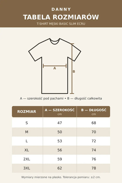 Tabela rozmiarów T-shirtu męskiego Basic Slim ECRU DANNY