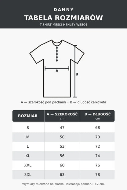 Tabela rozmiarów T-shirtu męskiego Henley W5504 DANNY