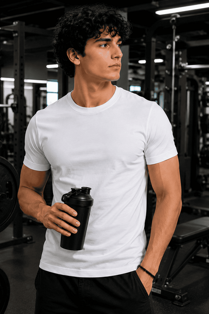 t-shirt męski basic slim biały silownia