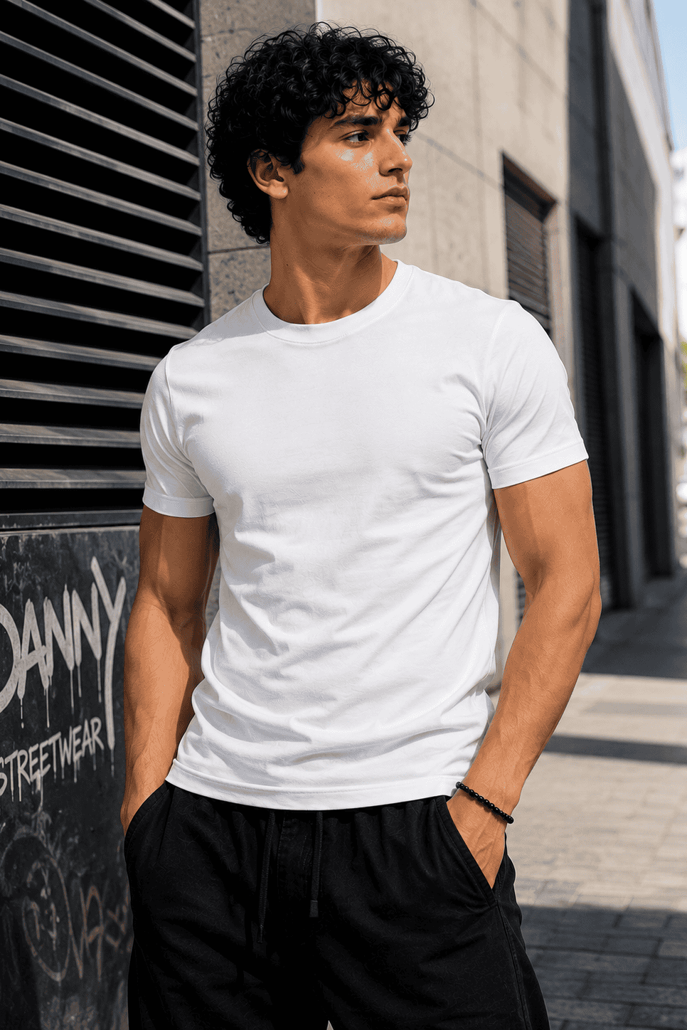 t-shirt męski basic slim biały street