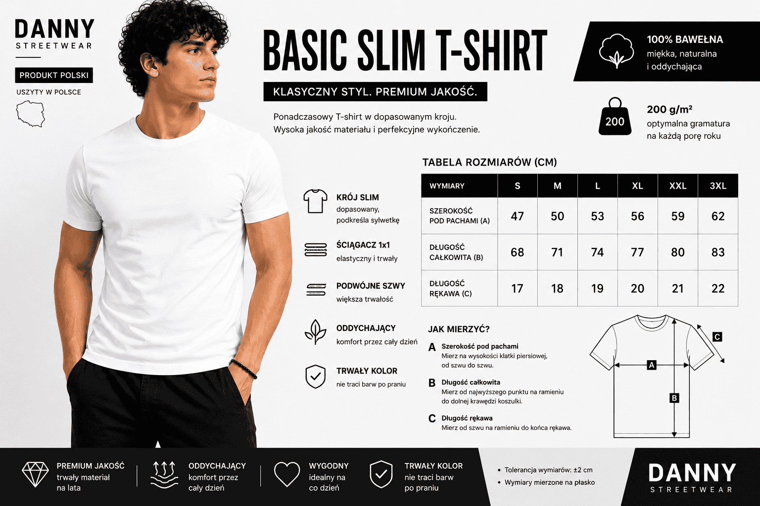 t-shirt męski basic slim biały tabela